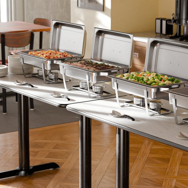 A stainless steel full-size stackable chafer used for serving hot food at buffets or events.