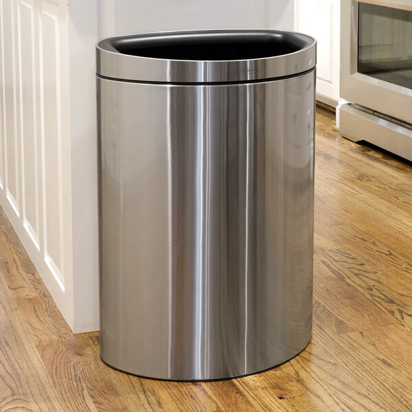 Tramontina 81200/536 13 Gallon Stainless Steel D-Shape Indoor Decorative Trash Can with Open Top Lid