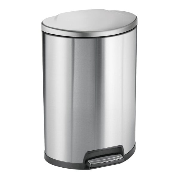 Tramontina 81200/504 13 Gallon Stainless Steel D-Shape Step-On Indoor Decorative Trash Can with Soft Close Lid