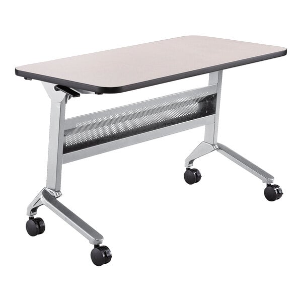 Safco 24" x 48" Flip-N-Go Folkstone Laminated Rectangular Top Seminar Table with Silver Base