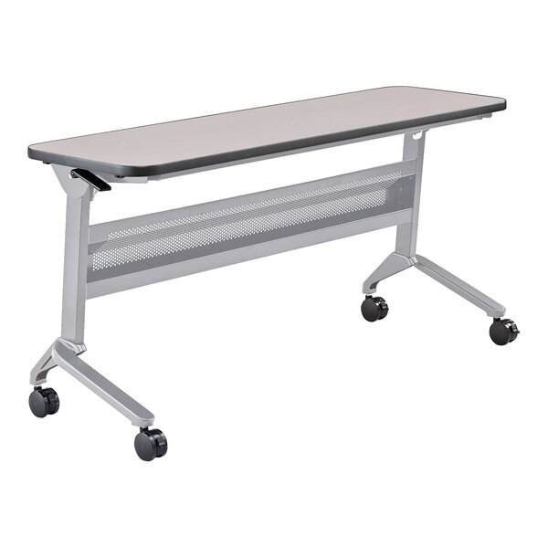 Safco 18" x 60" Flip-N-Go Folkstone Laminated Rectangular Top Seminar Table with Silver Base
