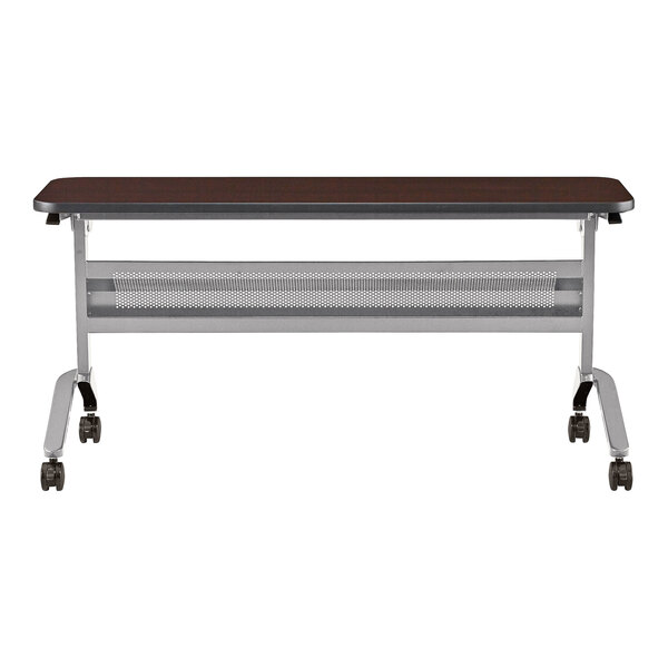 Safco 18" x 60" Flip-N-Go Mocha Laminated Rectangular Top Seminar Table with Silver Base