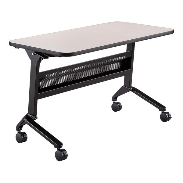 Safco 24" x 48" Flip-N-Go Folkstone Laminated Rectangular Top Seminar Table with Black Base