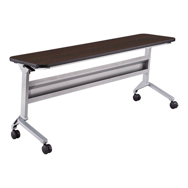 Safco 18" x 72" Flip-N-Go Mocha Laminated Rectangular Top Seminar Table with Silver Base
