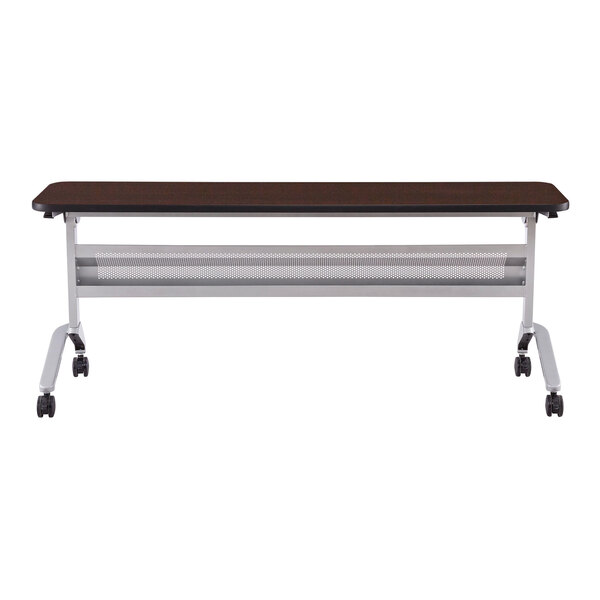 Safco 18" x 72" Flip-N-Go Mocha Laminated Rectangular Top Seminar Table with Silver Base