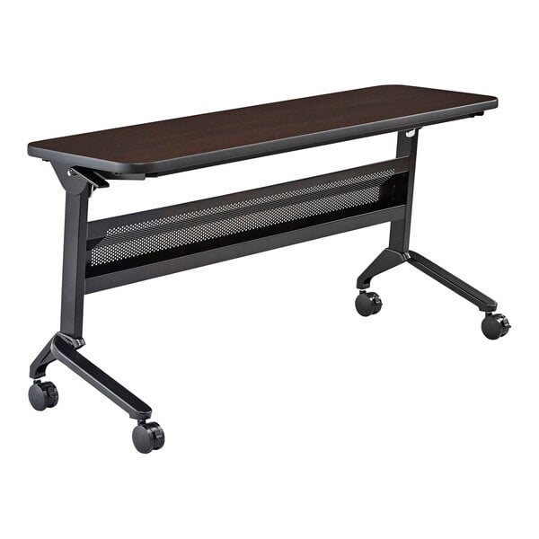 Safco 18" x 60" Flip-N-Go Mocha Laminated Rectangular Top Seminar Table with Black Base