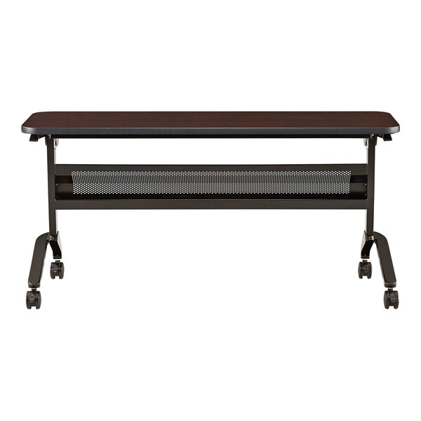 Safco 18" x 60" Flip-N-Go Mocha Laminated Rectangular Top Seminar Table with Black Base