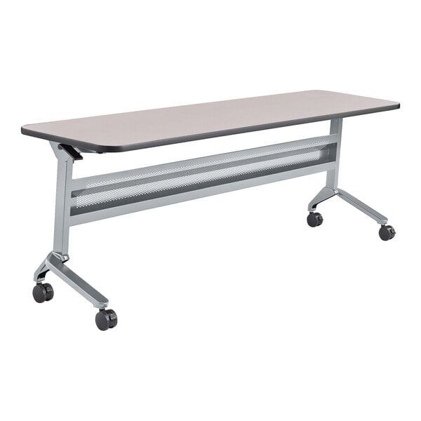 Safco 24" x 72" Flip-N-Go Folkstone Laminated Rectangular Top Seminar Table with Silver Base