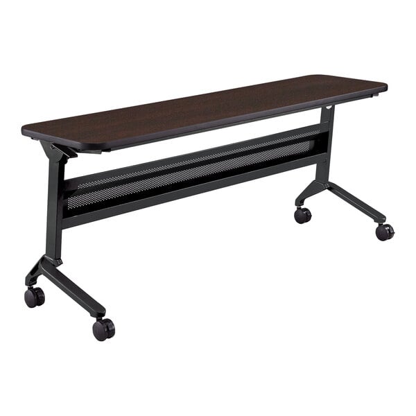 Safco 18" x 72" Flip-N-Go Mocha Laminated Rectangular Top Seminar Table with Black Base