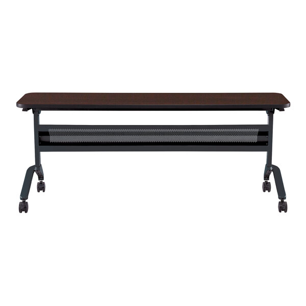 Safco 18" x 72" Flip-N-Go Mocha Laminated Rectangular Top Seminar Table with Black Base