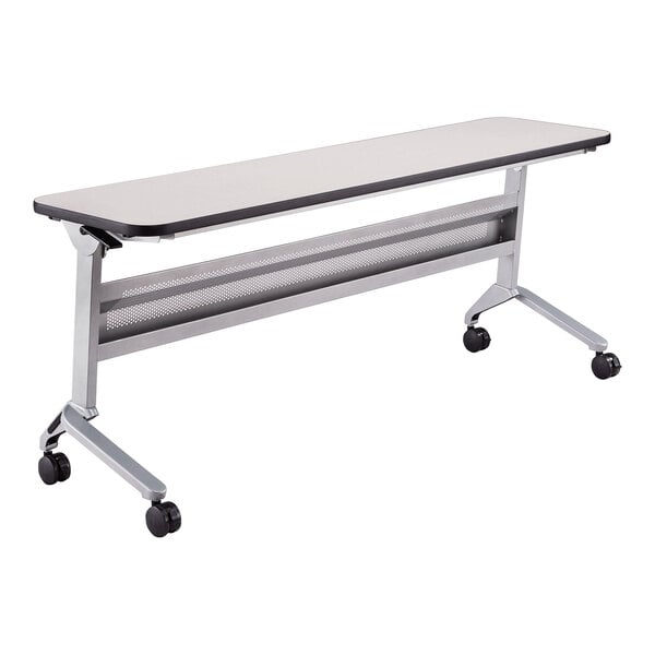 Safco 18" x 72" Flip-N-Go Folkstone Laminated Rectangular Top Seminar Table with Silver Base
