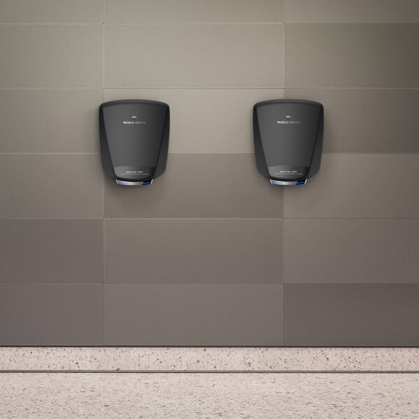 World Dryer SANITIZE + DRY S-762A Black Aluminum Automatic Surface-Mount Sanitizing Hand Dryer - 120-277V, 950-1,150W