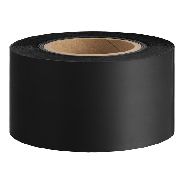 A roll of 3-inch wide black magnetic label holder for steel shelving.