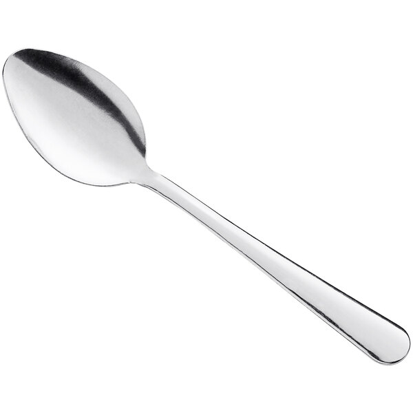A stainless steel dinner or dessert spoon with a simple, smooth handle design.