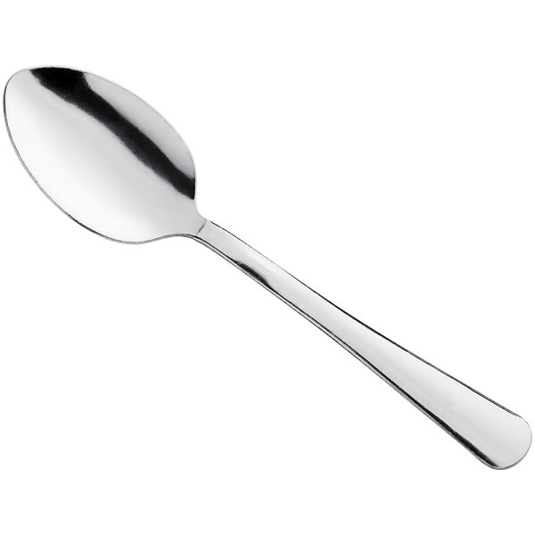 A stainless steel tablespoon or serving spoon with a simple, smooth handle.