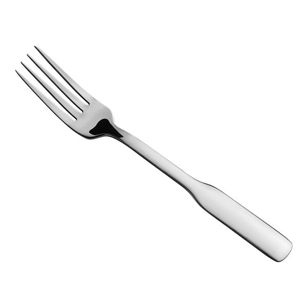 A stainless steel medium weight dinner fork with a simple, modern design.
