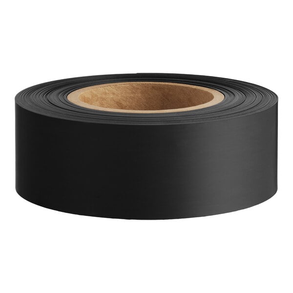 A roll of 2-inch wide black magnetic label holder designed for steel shelving.