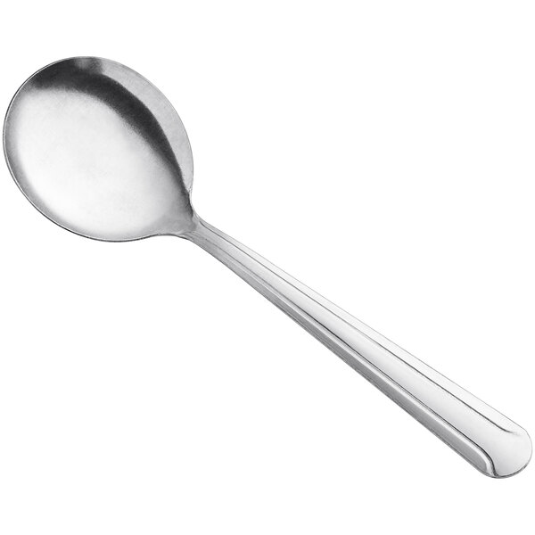 A stainless steel medium weight bouillon spoon with a simple, smooth handle design.