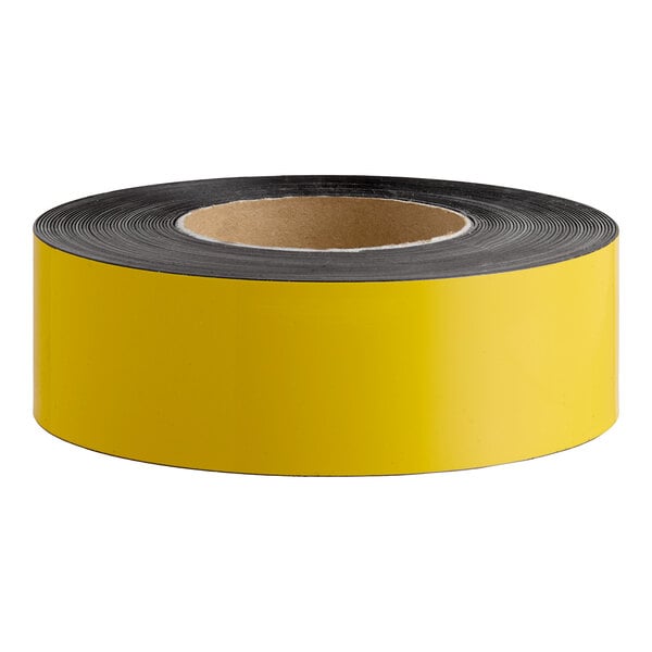 A roll of 2-inch wide yellow magnetic write-on label tape.