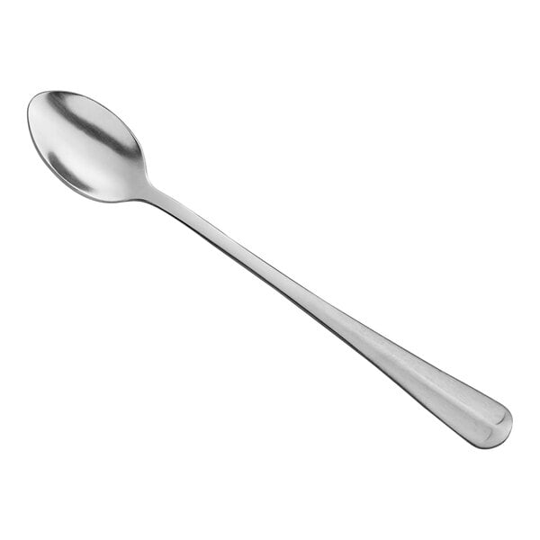 A stainless steel iced tea spoon with a long handle and oval bowl.