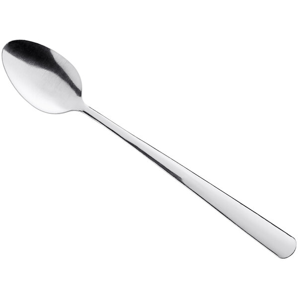 An 8-inch stainless steel iced tea spoon with a simple, polished design.