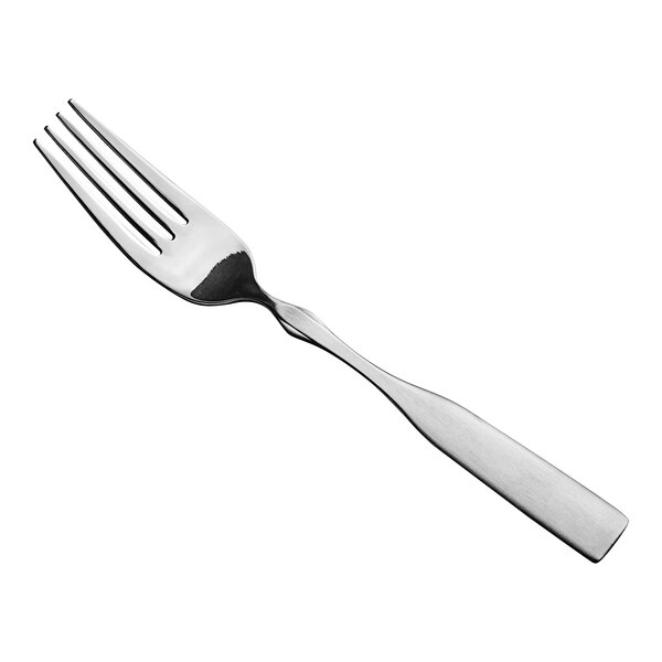 A stainless steel medium weight dinner fork with a simple, modern design.