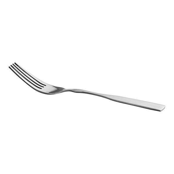 A stainless steel medium weight dinner fork with a simple, modern design.