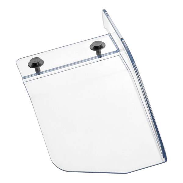 A clear, angled plastic guard with two black screws visible at the top.