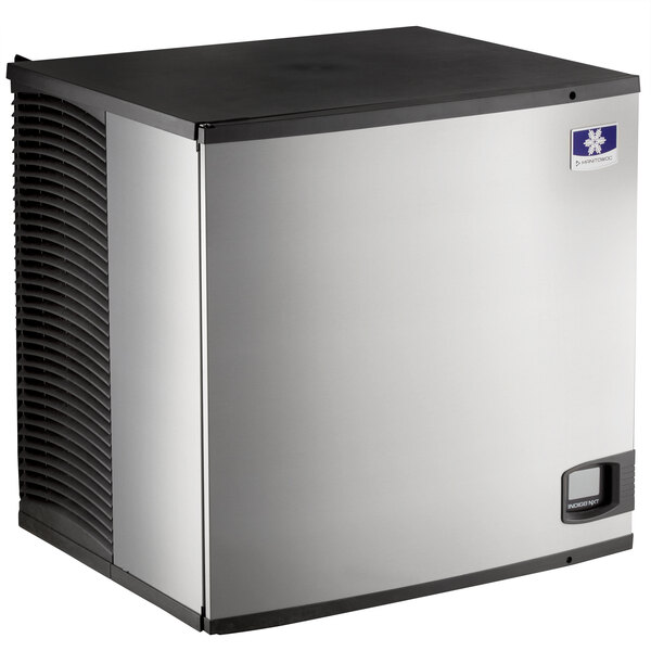 A commercial Manitowoc air-cooled full dice cube ice machine with a stainless steel exterior.
