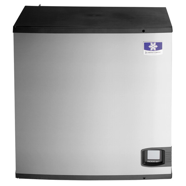 A commercial Manitowoc air-cooled ice machine with a stainless steel exterior.