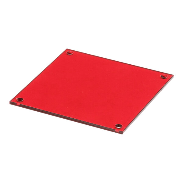 A red square cover plate with four corner holes, likely used for a gauge or similar application.