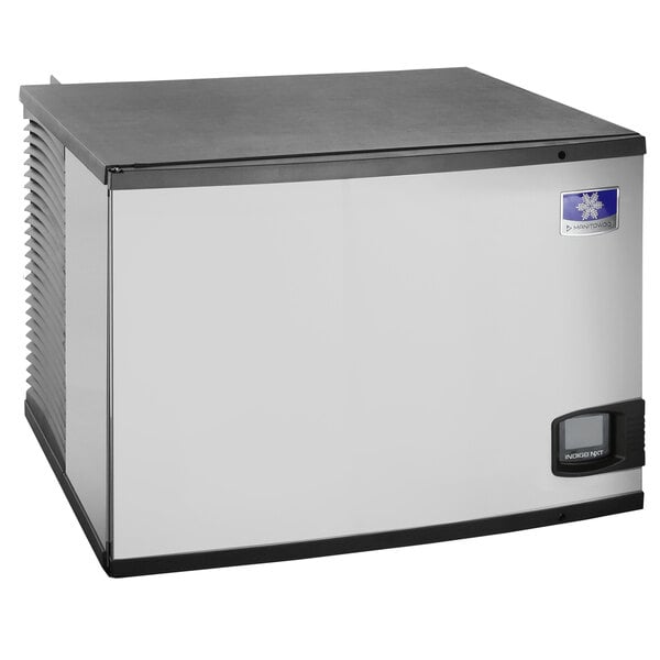 A commercial Manitowoc air-cooled full dice cube ice machine with a stainless steel exterior.