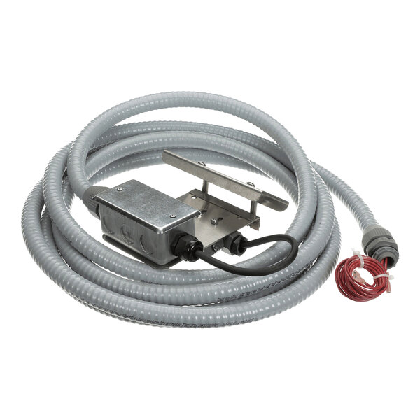 A 15-foot strike plate switch assembly with a metal mounting bracket and flexible conduit, designed for use with Jackson dishwashing equipment.