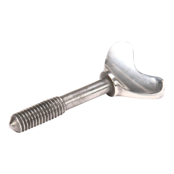 A metal thumbscrew with a wing-shaped head and threaded shaft.