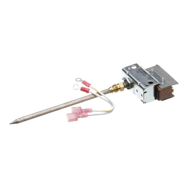 A metal wash thermostat kit with an attached probe and electrical connectors.