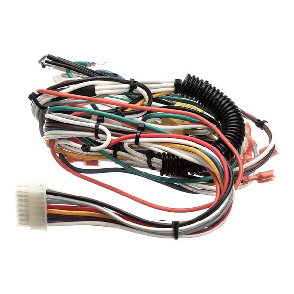 A Wilbur Curtis 3375000748 control harness assembly with multiple colored wires and a connector, designed for 120V systems.