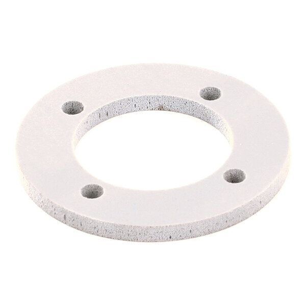 A round white gasket with a central hole and four smaller evenly spaced holes, used for drive casting applications.