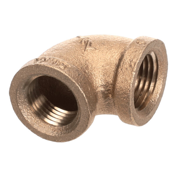 A brass 1/2 inch 90-degree elbow pipe fitting with threaded ends.