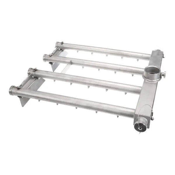 A stainless steel lower wash arm assembly for a commercial dishwasher.