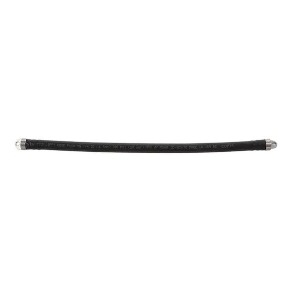 A flexible black hose with metal fittings on both ends.