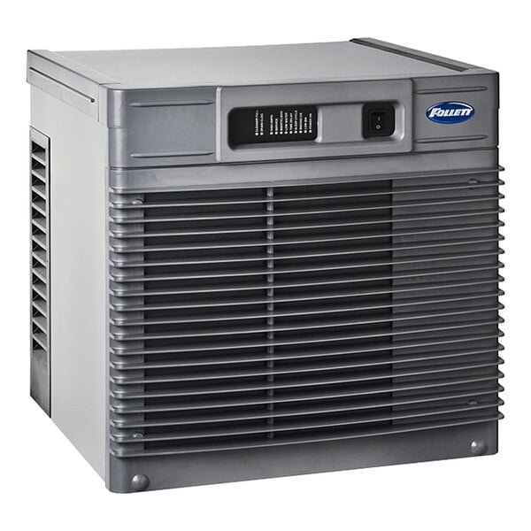 A commercial air-cooled ice machine with a self-contained condenser.