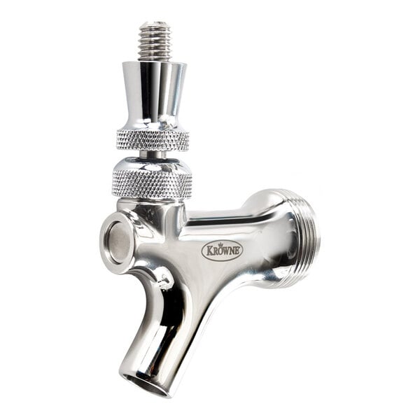 A stainless steel dispensing faucet with a threaded top and side spout, branded with the Krowne logo.