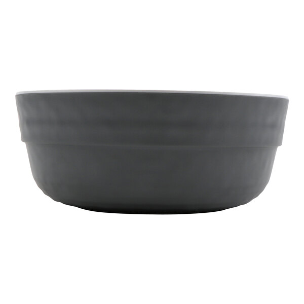 A round gray melamine soup or salad bowl with a 15 oz. capacity.