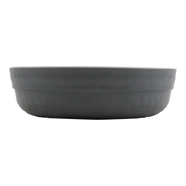 A round gray melamine bowl with a 24 oz. capacity.
