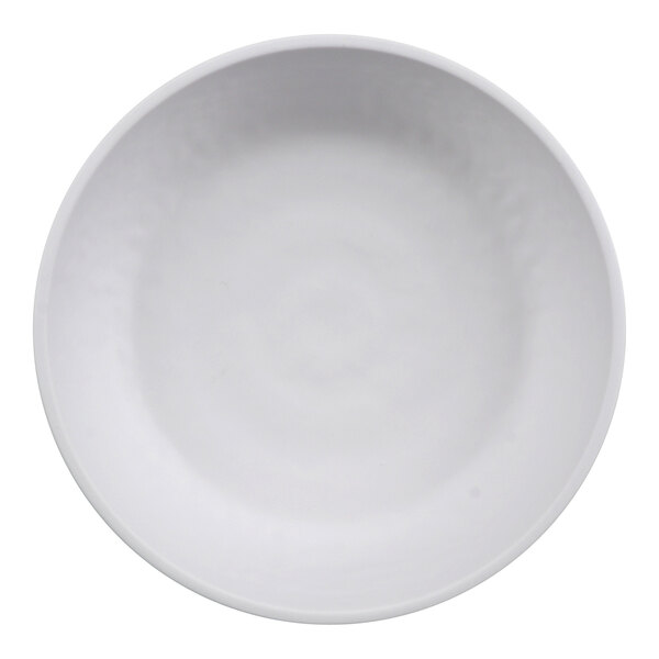 A round gray melamine bowl with a 24 oz. capacity.