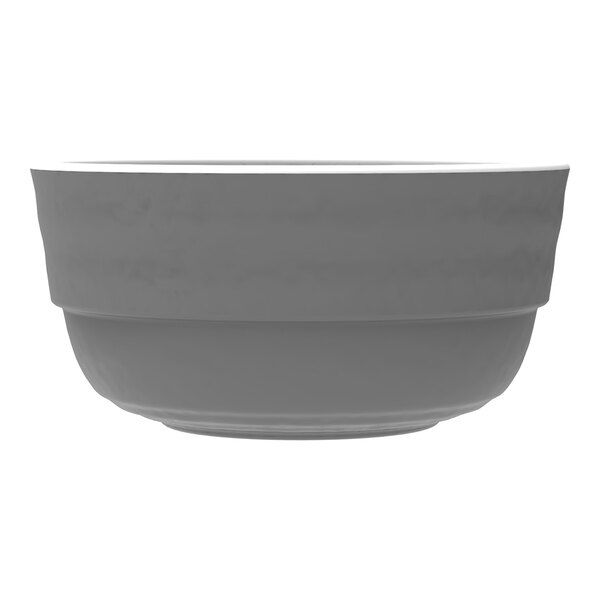 A small round gray melamine ramekin.