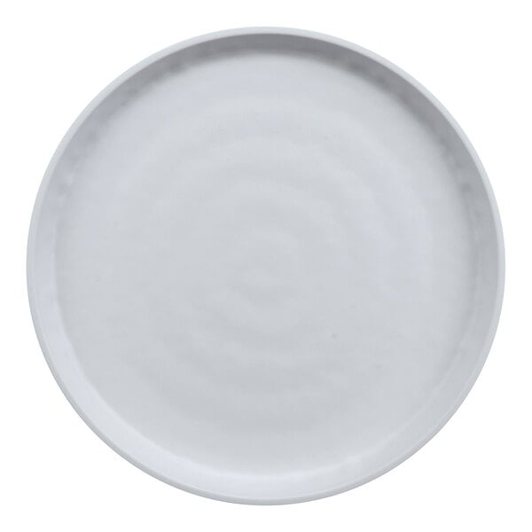 A round gray melamine dinner plate.