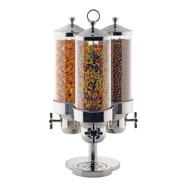 Smart Buffet Ware Odin by Front of the House 3 Gallon Stainless Steel Triple Canister Dry Food Dispenser BDI021MUM18