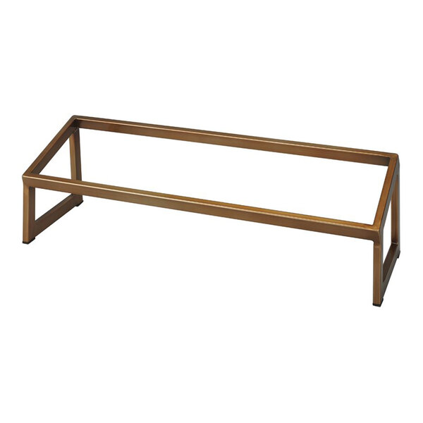 A copper-colored stainless steel slanted riser designed for buffet displays.