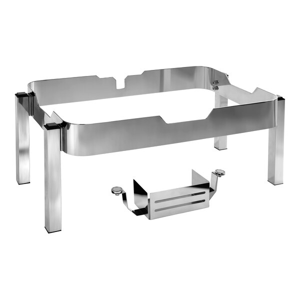 A stainless steel stackable buffet stand designed to hold specific chafing dishes.